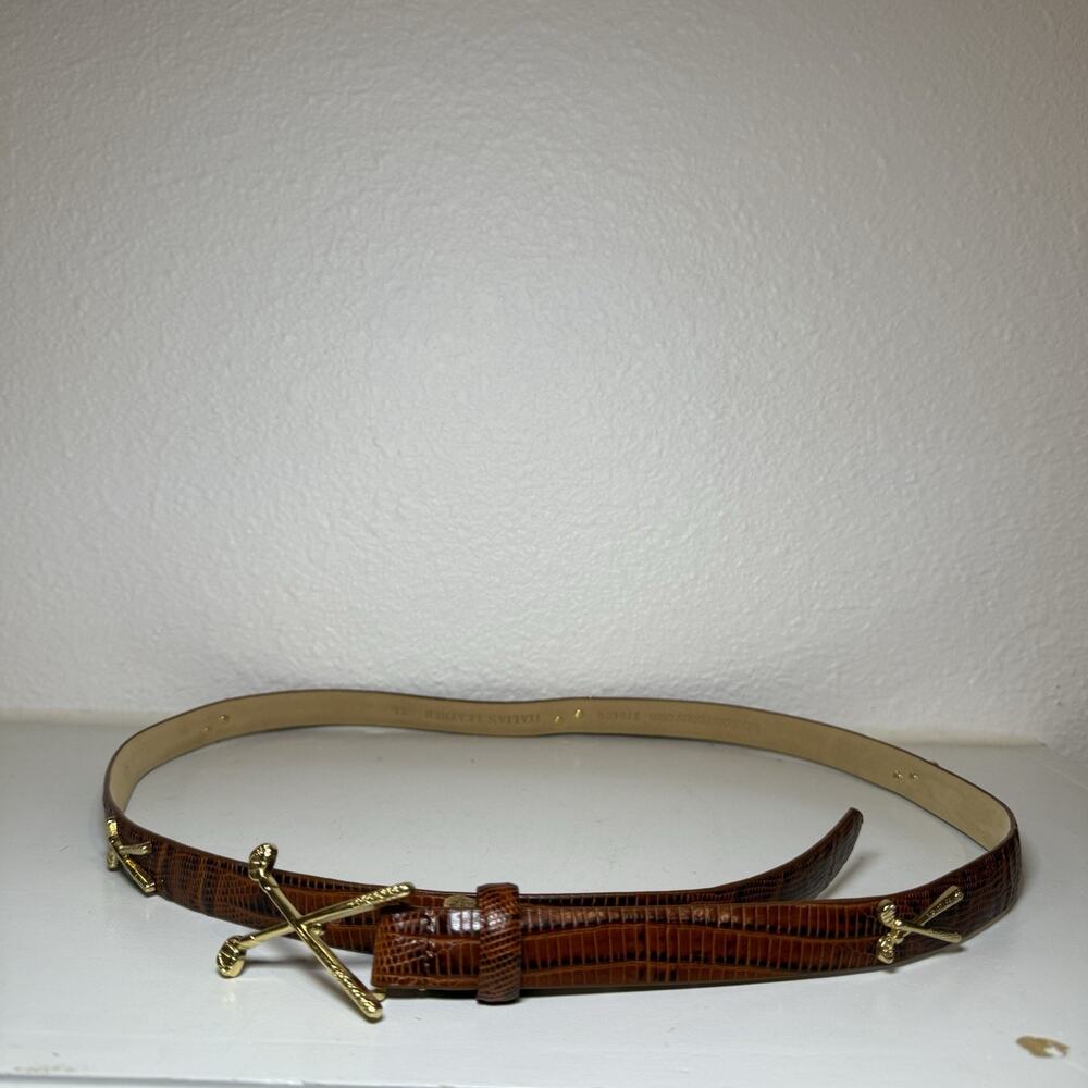 LB Belt Company Golf Belt Leather Snakeskin Pattern Brown Gold Crossed Clubs XL